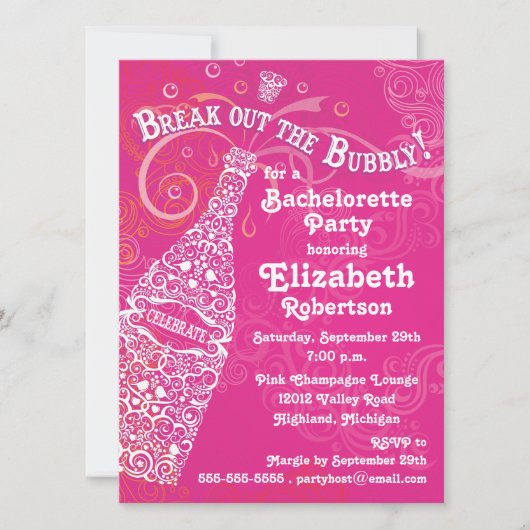 Bachelorette Pink Champagne Uitnodiging (Voorkant)