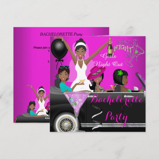 Bachelorette Pink Fun Limo Car Cocktails Kaart (Voorkant / Achterkant)