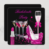 Bachelorette Pink Lipstick Champagne Heels Kaart (Voorkant / Achterkant)