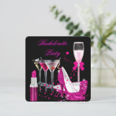 Bachelorette Pink Lipstick Champagne Heels Kaart (Staand voorkant)
