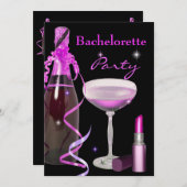 Bachelorette Pink Lipstick Champagne Kaart (Voorkant / Achterkant)