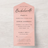 Bachelorette Pink | Moderne minimalistische partij All In One Uitnodiging (Binnen)