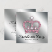 Bachelorette Pink Princess Crown Tiara Silve Kaart (Voorkant / Achterkant)