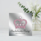 Bachelorette Pink Princess Crown Tiara Silve Kaart (Staand voorkant)
