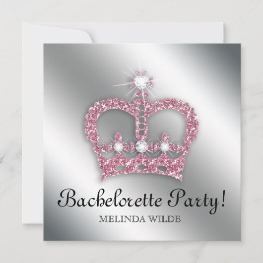 Bachelorette Pink Princess Crown Tiara Silve Kaart (Voorkant)