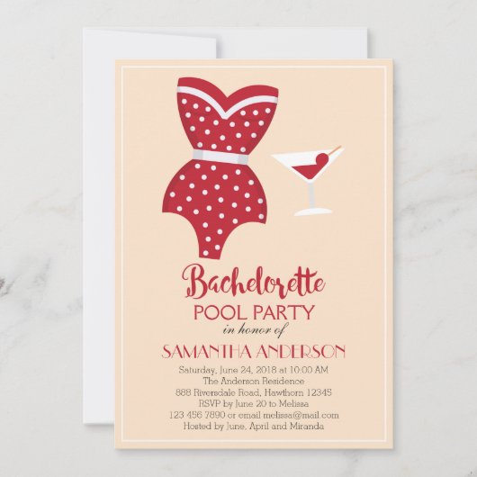 Bachelorette Pool Party Invitation, Beach party Kaart (Voorkant)
