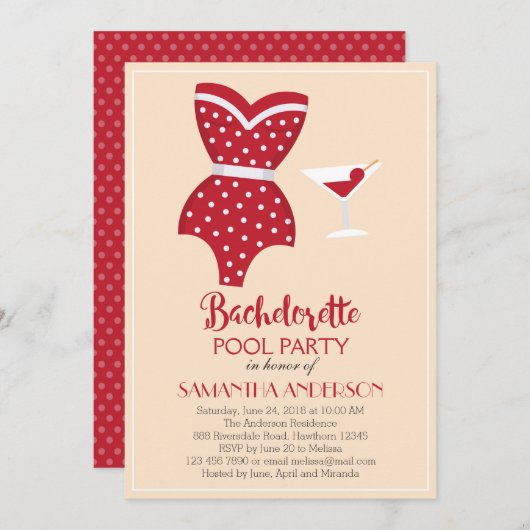Bachelorette Pool Party Invitation, Beach party Kaart (Voorkant / Achterkant)