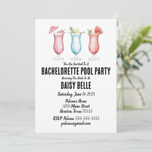 Bachelorette Pool Party Uitnodiging (Staand voorkant)