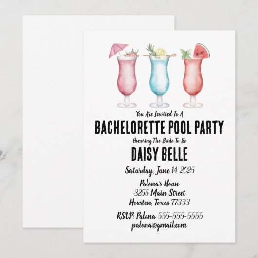 Bachelorette Pool Party Uitnodiging (Voorkant / Achterkant)