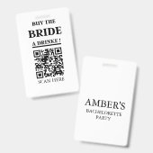 Bachelorette QR-code Koop de Bruid Een Drankje Badge (Voor- en achterkant)