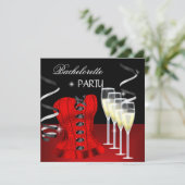 Bachelorette Red Corset Black Champagne Kaart (Staand voorkant)