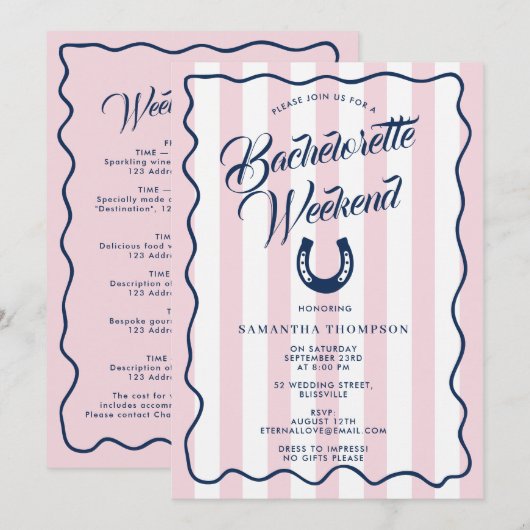 Bachelorette Reisplan Bach Weekend Hoefijzer Roze Kaart (Voorkant / Achterkant)