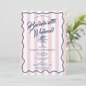 Bachelorette Reisplan Bach Weekend Palmboom Roze Kaart (Staand voorkant)