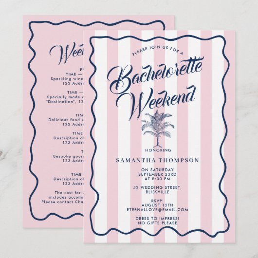 Bachelorette Reisplan Bach Weekend Palmboom Roze Kaart (Voorkant / Achterkant)