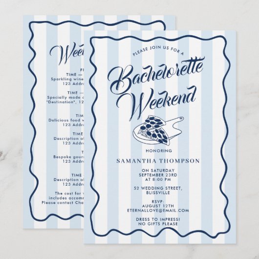 Bachelorette Reisplan Bach Weekend Pizza Italiaans Kaart (Voorkant / Achterkant)