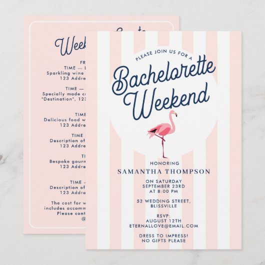 Bachelorette Reisplan Bach Weekend Retro Flamingo Kaart (Voorkant / Achterkant)