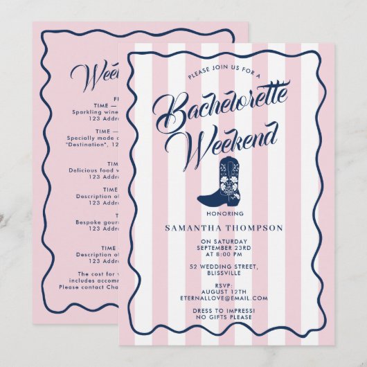 Bachelorette Reisplan Bach Weekend Rodeo Laarzen Kaart (Voorkant / Achterkant)
