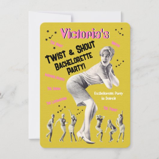 Bachelorette Retro 60's Dance Party Kaart (Voorkant)