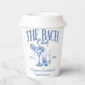 Bachelorette Retro Cocktail Blauw Aangepast Papieren Bekers (Achterkant)