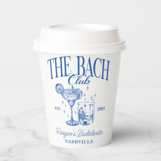 Bachelorette Retro Cocktail Blauw Aangepast Papieren Bekers (Voorkant)