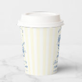 Bachelorette Retro Cocktail Blauw & Gele Strepen Papieren Bekers (Links)