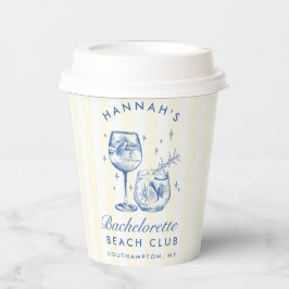 Bachelorette Retro Cocktail Blauw & Gele Strepen Papieren Bekers
