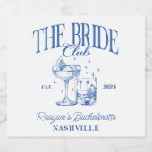 Bachelorette Retro Cocktail Blauwe Bruid Sparkling Wijnetiket (Enkel label)