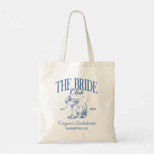 Bachelorette Retro Cocktail Blauwe Bruid Tote Bag (Achterkant)