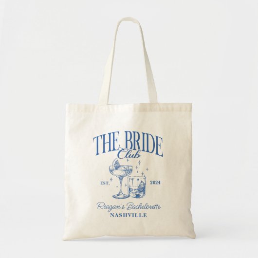 Bachelorette Retro Cocktail Blauwe Bruid Tote Bag (Voorkant)