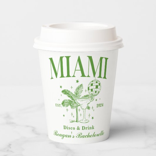 Bachelorette Retro Cocktail Groen Custom Papieren Bekers (Achterkant)