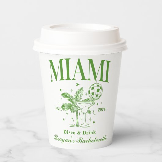 Bachelorette Retro Cocktail Groen Custom Papieren Bekers (Voorkant)