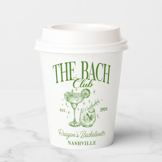 Bachelorette Retro Cocktail Groen Custom Papieren Bekers (Achterkant)