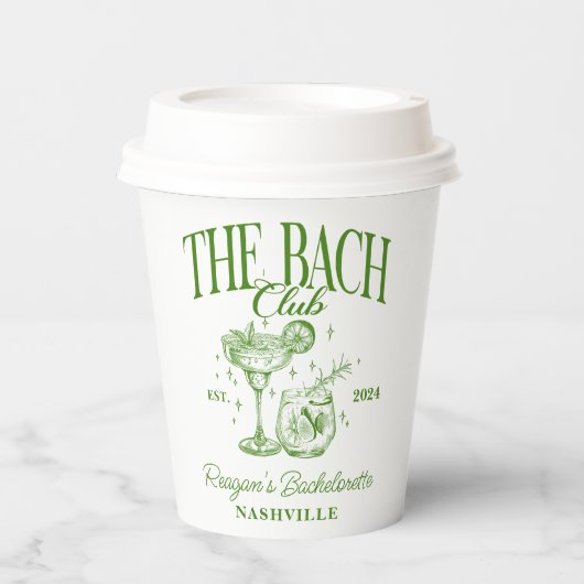 Bachelorette Retro Cocktail Groen Custom Papieren Bekers (Voorkant)