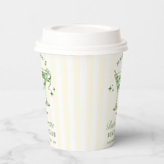 Bachelorette Retro Cocktail Groen & Gele Strepen Papieren Bekers (Links)