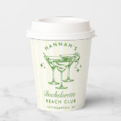 Bachelorette Retro Cocktail Groen & Gele Strepen Papieren Bekers (Achterkant)