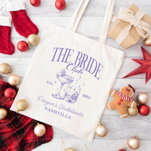 Bachelorette Retro Cocktail Paarse Bruid Tote Bag