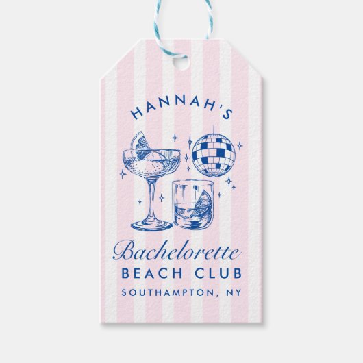 Bachelorette Retro Disco Cocktail blauw & roze Cadeaulabel (Voorkant)