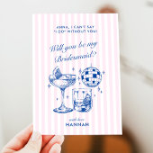 Bachelorette Retro Disco Cocktail blauw & roze Kaart