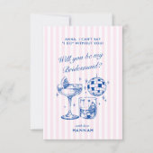 Bachelorette Retro Disco Cocktail blauw & roze Kaart (Voorkant)