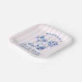 Bachelorette Retro Disco Cocktail blauw & roze Papieren Bordje (Gebogen)