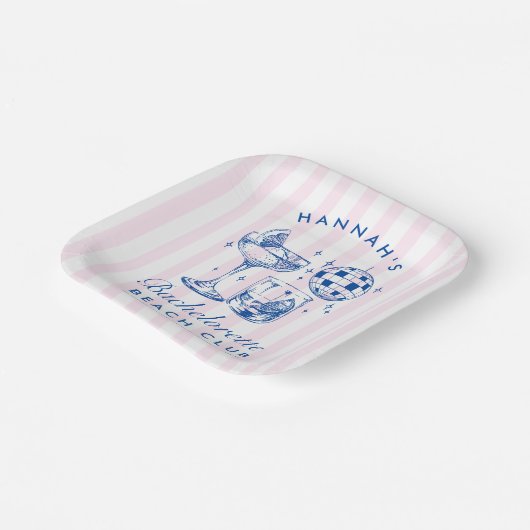 Bachelorette Retro Disco Cocktail blauw & roze Papieren Bordje (Gebogen)