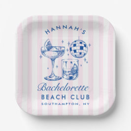 Bachelorette Retro Disco Cocktail blauw & roze Papieren Bordje
