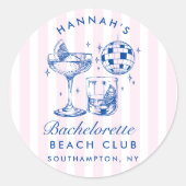 Bachelorette Retro Disco Cocktail Blauw & Roze Ronde Sticker (Voorkant)