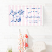 Bachelorette Retro Disco Cocktail blauw & roze Spandoek (Insitu)