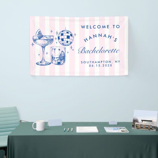 Bachelorette Retro Disco Cocktail blauw & roze Spandoek (Beurs)