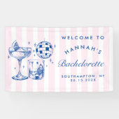 Bachelorette Retro Disco Cocktail blauw & roze Spandoek (Horizontaal)