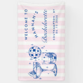 Bachelorette Retro Disco Cocktail blauw & roze Spandoek (Verticaal)