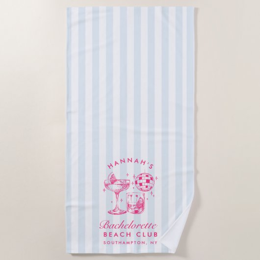 Bachelorette Retro Disco Cocktail blauw & roze Strandlaken (Voorkant)