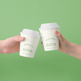 Bachelorette Retro Groene & Gele Strepen Papieren Bekers