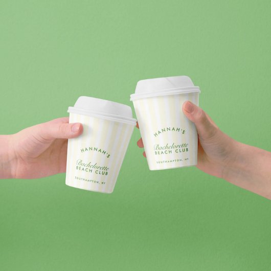 Bachelorette Retro Groene & Gele Strepen Papieren Bekers